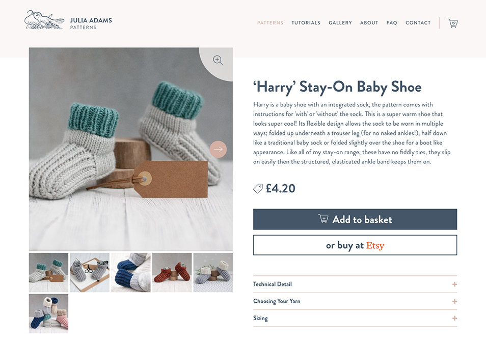Website design for Julia Adams Patterns in Portishead